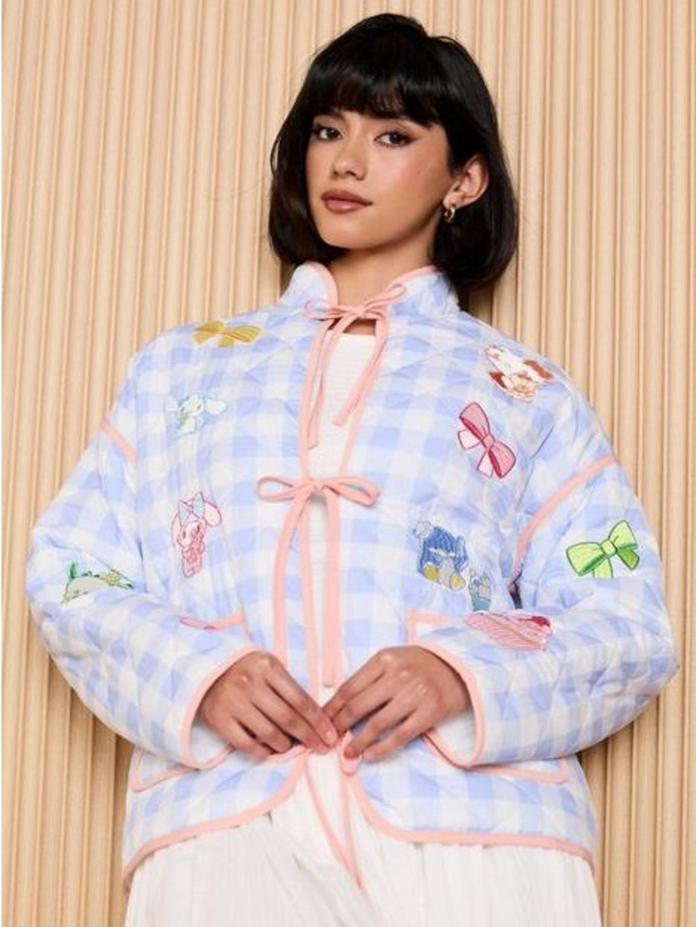 Sanrio Gingham Quilted Jacket with Pink Trim